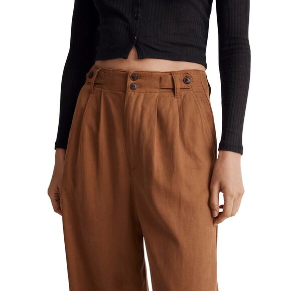 NWT Madewell Harlow Wide Leg Linen Blend Pants 00 Brown High Rise - Picture 5 of 9